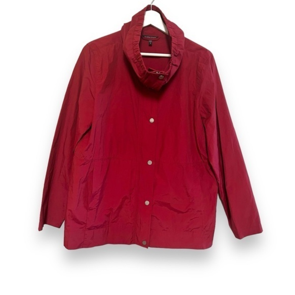 Eileen Fisher‎ M lightweight wind breaker jacket coat raspberry red collar
